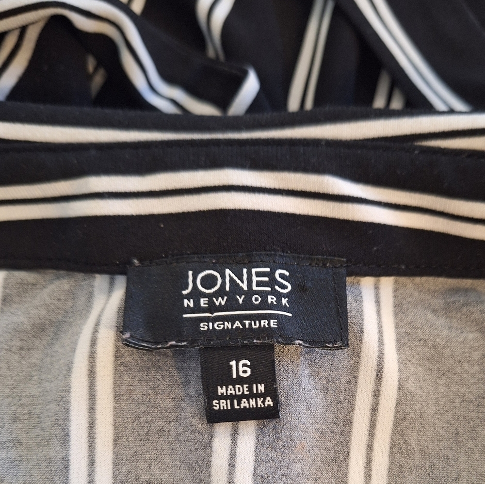 Jones New York Black and White Striped Long Sleeve Shirt Dress Sz 16 - Picture 5 of 6